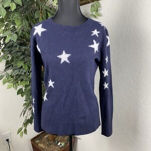 Banana Republic Italian Merino Wool Sweater Women's Small Navy Blue Star Shirt